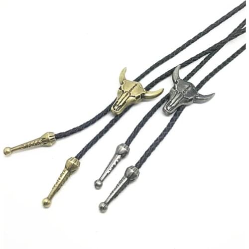 Dance Rodeo Bola Bolo Tie for Men Adjustable Bull Head Necktie Tie Pendant Necklace Western Cowboy Leather Belt Necktie