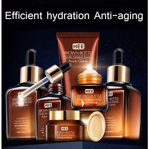 Skin Care Set Anti-Aging Remove Dark Circl Retinol Serum Make Up Water Brown Bottle Facial Care Products Suit Sixpiece Skin Care