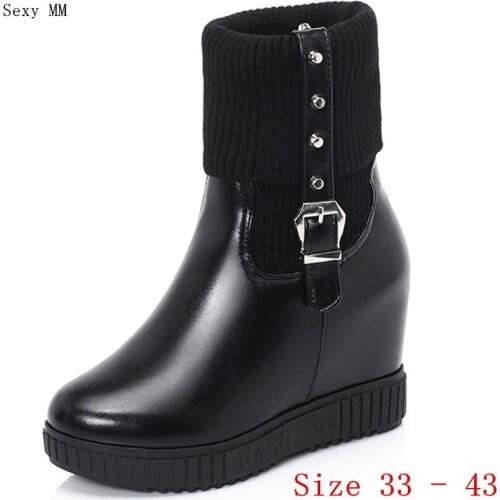 Platform Shoes Women Wedges Ankle Boots Height Increasing Wedge Short Boots High Heel Shoes Plus Size 33 - 40 41 42 43