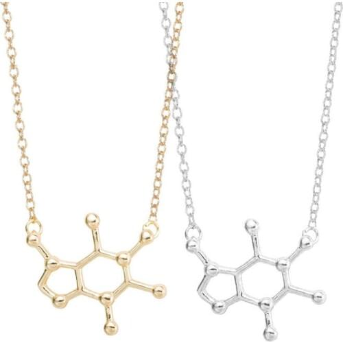 Wholesale 10pc Simple Geometric Pendant Caffeine Molecule Structure Long Chain Necklace Women Charm Jewelry Can Mix Color