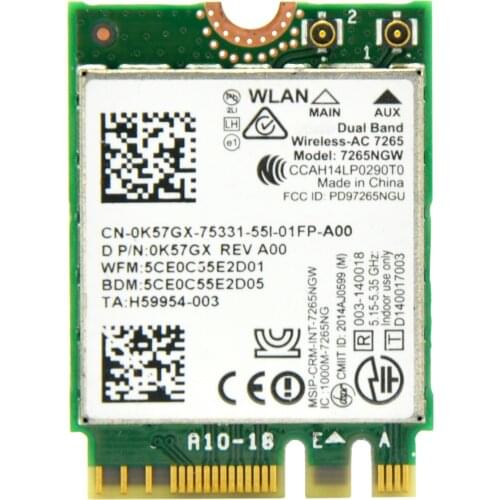 ORIGINAL Wireless-AC AC7265 867Mbps 802.11ac M2 NGFF Mini PCI-E WiFi Adapter + Bluetooth 4.0 for Intel 7265AC Better Than AC7260