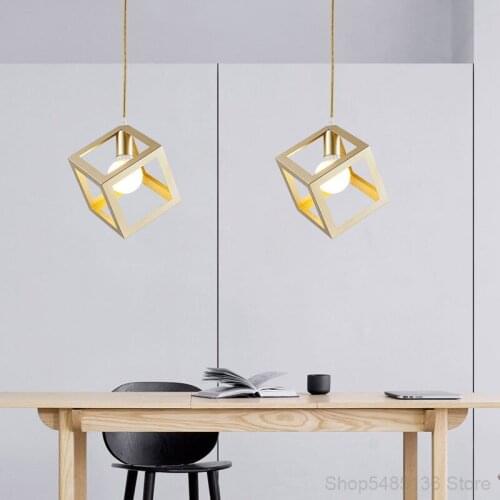 Nordic Square Metal Pendent Light Bedroom Bedside Bar Dining Room Kitchen Hanging Lamp Modern Industrial Lamp Pendant Loft Decor