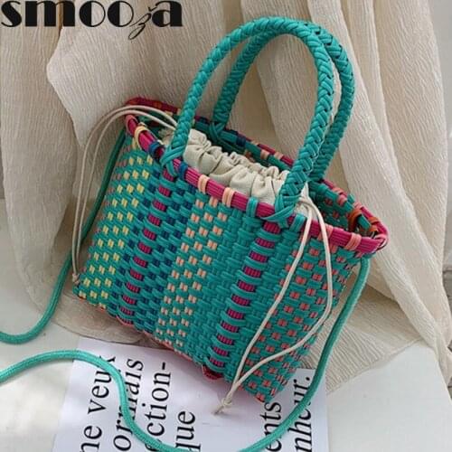 SMOOZA Mini Straw Crossbody Shoulder Bags For Women 2021 Branded Summer Luxury Handbags And Purses Beach Totes Fashion