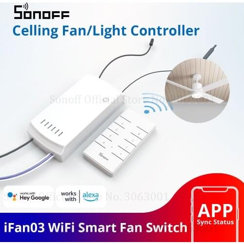 SONOFF iFan03 Wifi Smart Fan Switch Celling Fan/Light Controller 433 RF/APP/Voice Remote Control Adjust Speed Smart Home Module