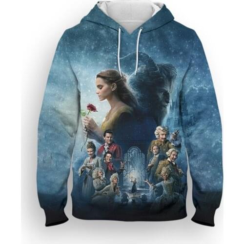 Beauty And The Beast Mens Oversize Sweatshirt Fashion Disney 3D Print Female Hoodie Streetwear Spring Boy Girl Kids Clothes