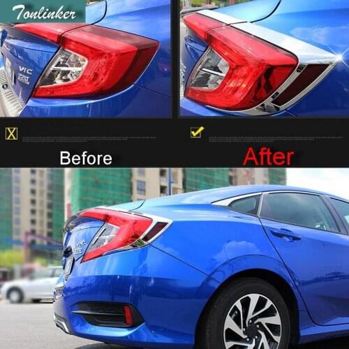 Tonlinker 4 pcs ABS Chrome Car styling Rear Headlight decoration Sticker Cover Case Stickers For HONDA CIVIC 2016 Accessories
