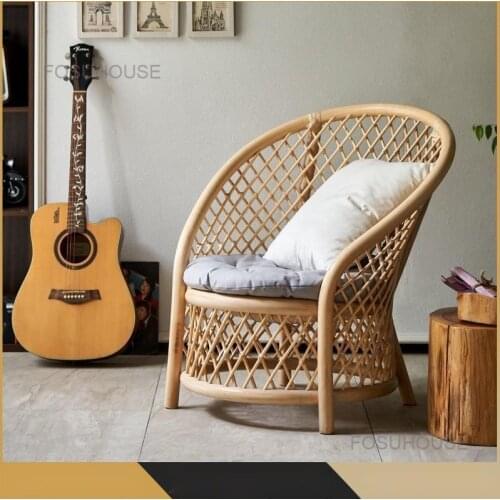 Courtyard Rattan Sofa Chair Nordic Leisure Rattan Woven Outdoor Chairs Single Back Chair Home Outdoor Furniture Beach Chairs
