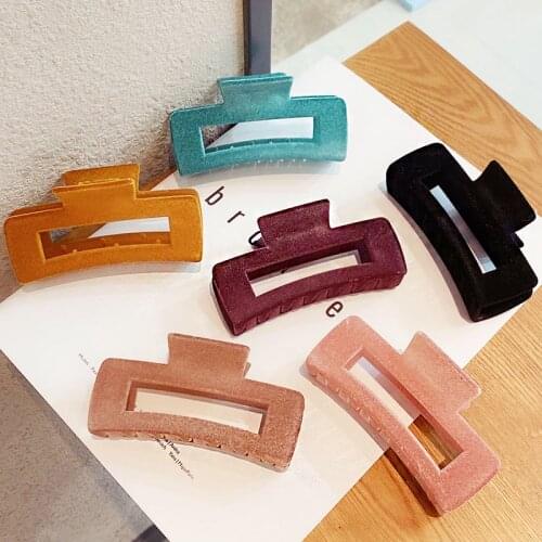 Women New Winter Elegant Solid Hollow Square Velvet Hair Claws Lady Hair Holder Clip Headband Barrettes Fashion Hair Accessories