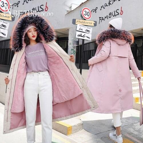 Women Parkas 2020 New Korean Winter Faux Fur Collar Thick Lining Can Separate Female Overcoat