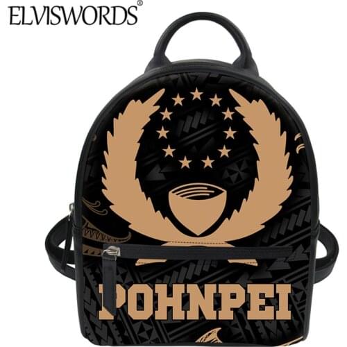ELVISWORDS Polynesian Pohnpei Tribal Print Women Mini Shoulder PU Backpack 2021 Fashion Zipper Bag Casual Travel Sack Mujer