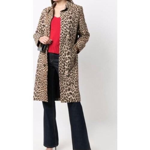 Woman Leopard Print Trench Coat Single Breasted WITH Pockets Long Sleeves Fashion Coats 2022FW
