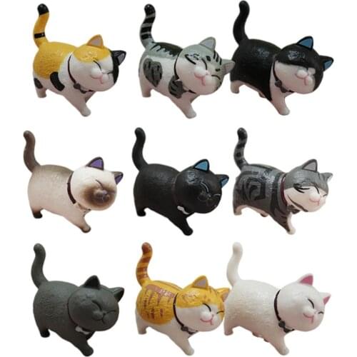 9Pcs Car Dashboard Decoration Cat Rotate Head Doll Auto Kitty Ornaments Toys Cat Micro Landscape Model Cute Car Accessories Gift