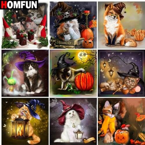HOMFUN DIY Diamond Painting "Christmas cat animal" Full Drill Square Round Diamond Embroidery 5D Cross Stitch Decoration Home