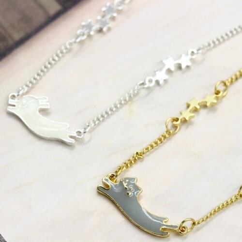 Fashion jewelry accessories new design cute enamel rabbit kitty cat star chain bracelet for women