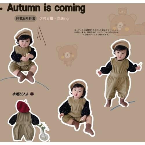 Baby Suit Autumn New Korean Style Baby Floral Top Corduroy Suspenders Pants Two-Piece Suit
