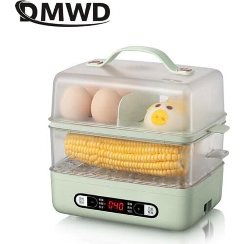 DMWD Household Egg Cooker Double Layer Steamed Egg Timer boiler Steamer Breakfast Machine Automatic Power Off
