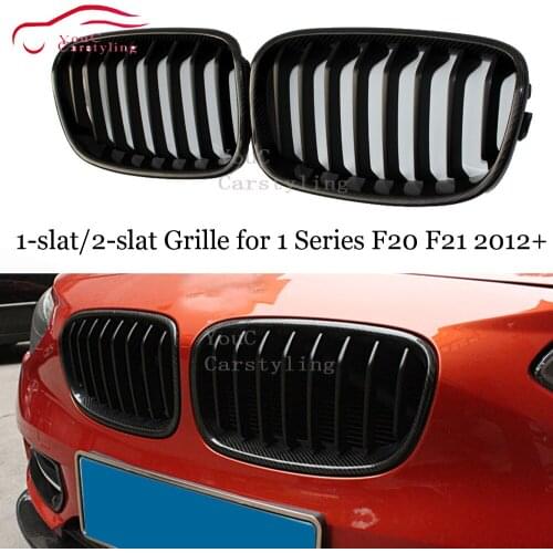 F20 1-slat/2-slat Black Gloss M Front Bumper Grille for BMW 1 Series F20 F21 2012 + 5-door Hatchback ABS Carbon Fiber Grill Mesh