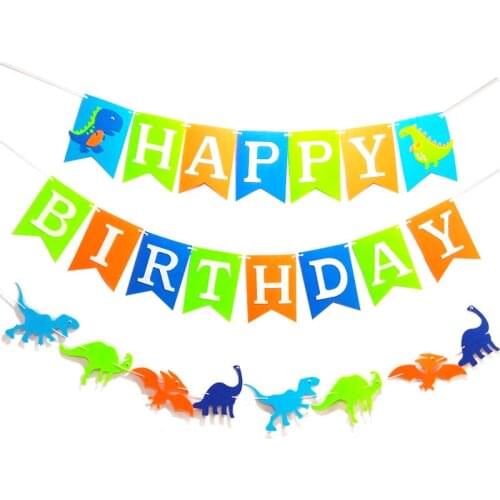Cartoon Dinosaur Happy Birthday Flet Banner Garland Kids Boy Dino Party Birthday Party Baby Shower