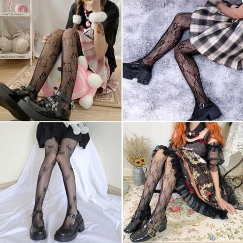 Kawaii Bow Heart Patterned Tights Women Sexy Mesh Fishnet Stockings Elastic Nylon Tattoos Pantyhose Anime Cosplay Hosiery