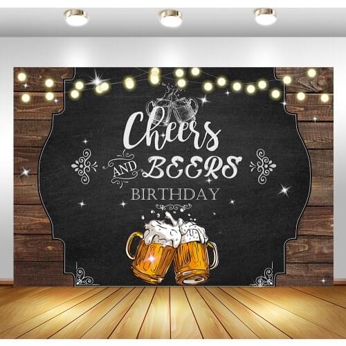NeoBack Cheers and Beers Birthday Backdrop Happy Birthday Photo Background Glitter Lights Rustic Adutls Birthday Backdrops