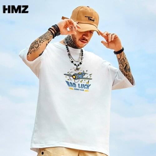 HMZ Tide Brand Summer Bombing Fighter Print Cotton Large Size Half-sleeved Ins Trend Personality Fashion T-shirt Mens Trend Tee