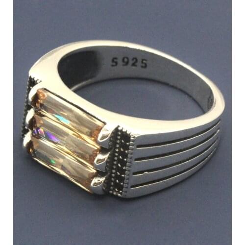 S925 Sterling Silver Turkish Mens Ring Inlaid Champagne Zircon Strange Ring Unisex Ring