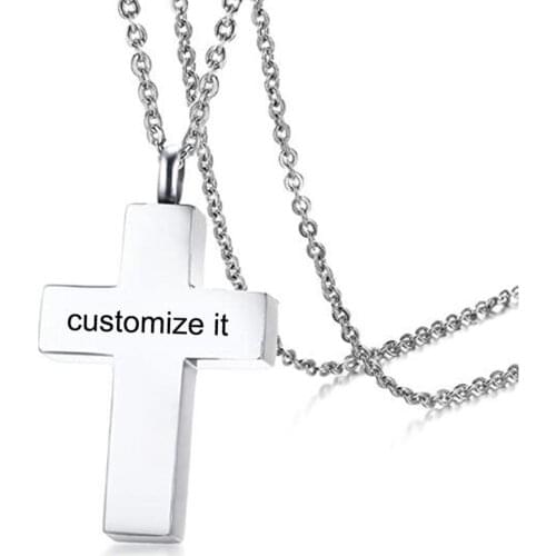 Custom Stainless Steel Religious Cross Cremation Urn Pendant Necklace for Ashes Memorial Keepsake Jewelry