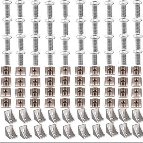 4040 Aluminum Profile Connector Set: 40Pcs M8 X 16 mushroom head hexagon screw + 20Pcs 4040 Corner Bracket + 40Pcs M8 Slide nut