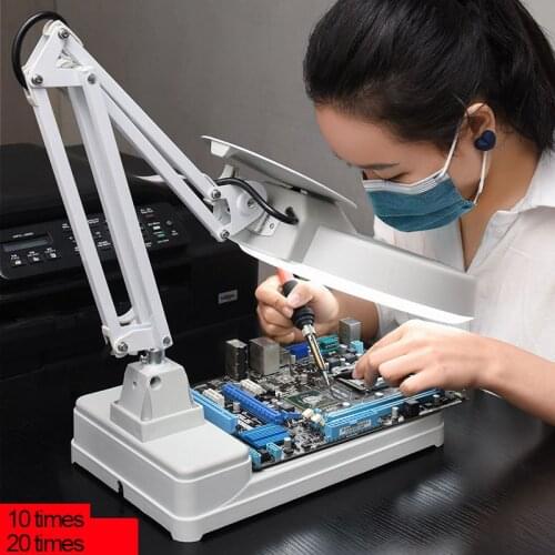 20 Times High-definition Desktop Magnifying Glass LED Lamp 10 Times Engraving and Repairing Table Lamp for Motherboard Repair