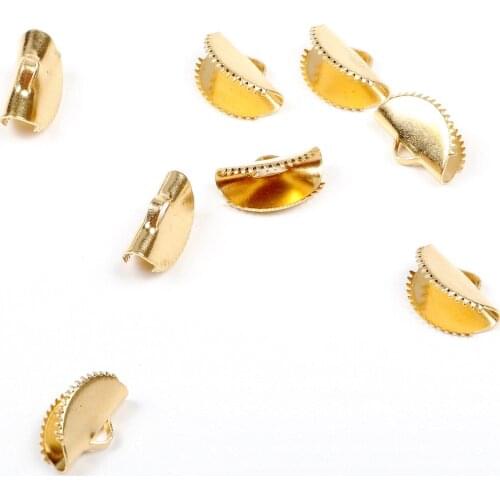 Brass Ribbon Crimps,Raw Brass Ribbon Clasp,Small Half Moon Crimp End,,Cord End, Fasteners Clasp,Round Ribbon,13mmx8.5mm-RB1030