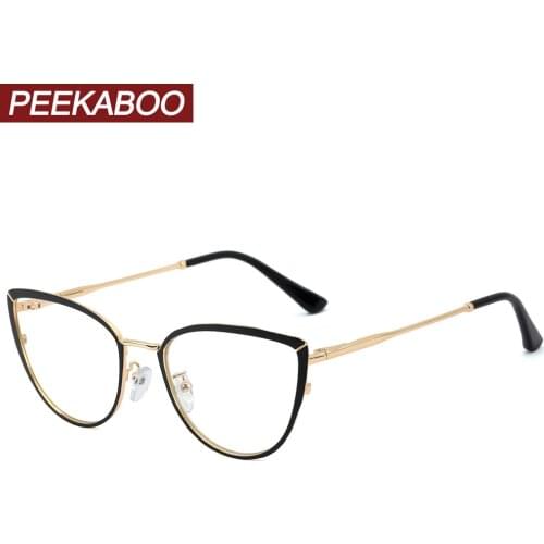 Peekaboo anti blue light female cat eye glasses for computer trendy optical glasses frame women clear lens metal frame