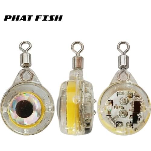 PHAT FISH 10pcs Bionic 3D Eye Squid Bait 30hrs Lifespan Deep Drop Flashing LED Underwater Light Fishing Tackle Accessories
