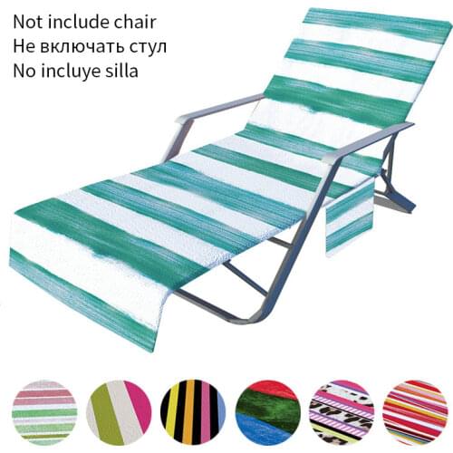 Colorful Stripe Print Microfiber Beach Chair Towel Summer Absorbent Chair Cover With Storage Pocket Swimming Pool Lounger Case