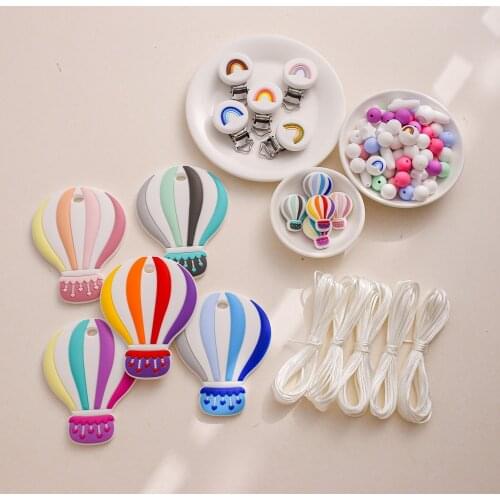 Food Grade Silicone Baby Teether Beads Cartoon Hot Air Balloon Mini Baby Nurse Pacifier chain Teethers Teething Toy BPA Free