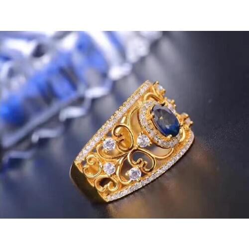 Sapphire ring Natural Sapphire ring with 925 sterling silver Blue gems Fine jewelry For men or women 4*6mm