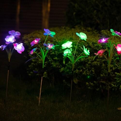 Solar Led Light Outdoor For Garden Colorful LED Solar Flower Light Stainless Steel Phalaenopsis Flower Light Waterproof Lamps