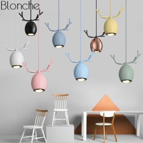 Nordic Led Deer Head Pendant Lights Living Room Antlers Modern Hanging Ceiling Lamp Bedroom Light Fixture Suspension Luminaire