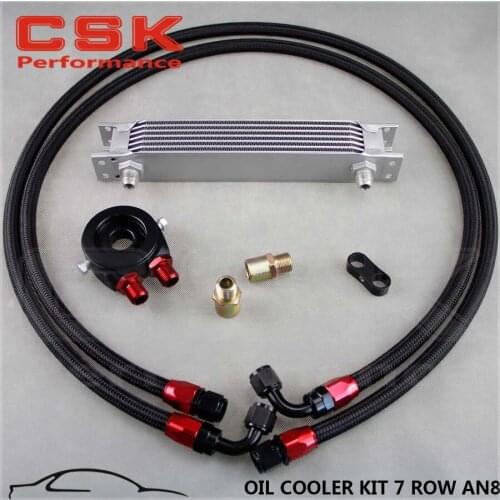 Universal 7 Row AN-8/AN8 Engine Oil cooler + FILTER SANDWICH for japan car kit BLACK / BLUE