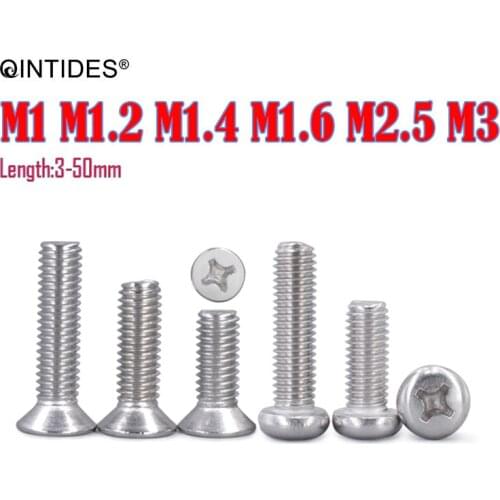 QINTIDES M2 M2.5 M3 Length 3-55mm Screw Cross Recessed Countersunk Head Screws 304 Stainless Steel Flat Head Machine Screws