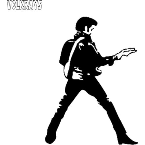 Volkrays Personality Car Sticker Elvis Presley Music Art Accessories Reflective Sunscreen Vinyl Decal Black/Silver,8cm*12cm