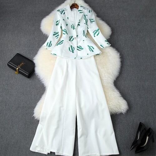 Europe and the United States womens clothing in the winter of 2021 the new print seven sleeve wide-legged pants waist fashion s