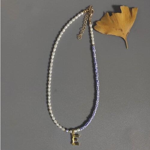 Women fashion small gold color initial letter necklace freshwater pearls beaded A-Z alphabet pendant jewelry gift 2020 new