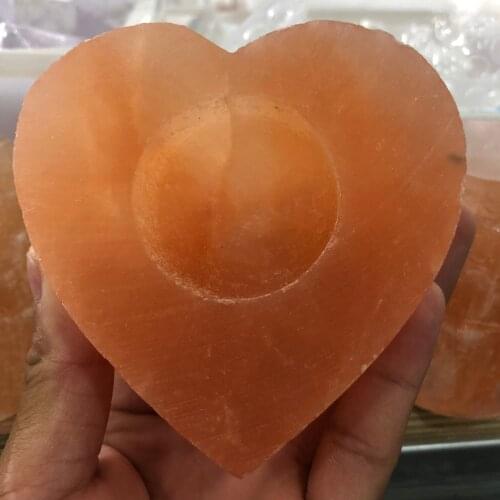 1PCS Natural yellow plaster, carving heart-shaped candlestick, carving perfect