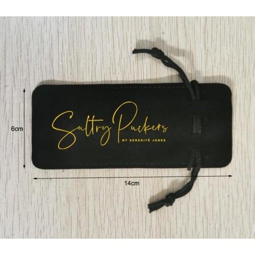Customised Logo 250PCS 6x14cm Black Velvet Lipstick Bags Drawstrings Pouches Printed With Gold Color Logo