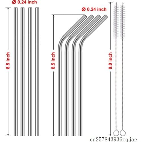 500pcs Metal Drinking Straws Bent Straight Drink Straw Cleaning Brush Bar Accessory Stainless Steel