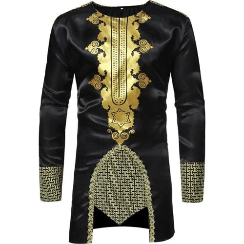 African Dashiki Print Longline Shirt Men Hipster Slim Fit African Clothes Mens Hip Hop Streetwear Casual Shirts Male Chemise 3xl