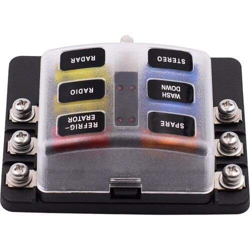 Yetaha 6 Way Fuse Box Car Kit with Cover Marine Fuse Holder for Auto Car Boat Marine Trike Villas Electronic Tools