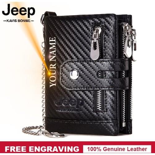 Free Engraving Cowhide Genuine Leather Rfid Men Wallet Coin Purse Mini Card Holder Chain PORTFOLIO Portomonee Male Walet Pocket