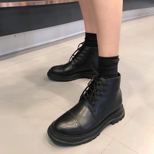 Ankle Boots Genuine Leather Short Boots women shoes Lace-up Ladies fashion zipper Round toe boots Autumn