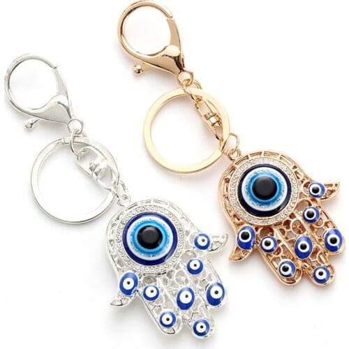 Retro Turkish Evil Eye Keychain Palms Shape Lucky Charm Amulet Protection Tassel Car Key Chain Fashion Jewelry Auto Accessories